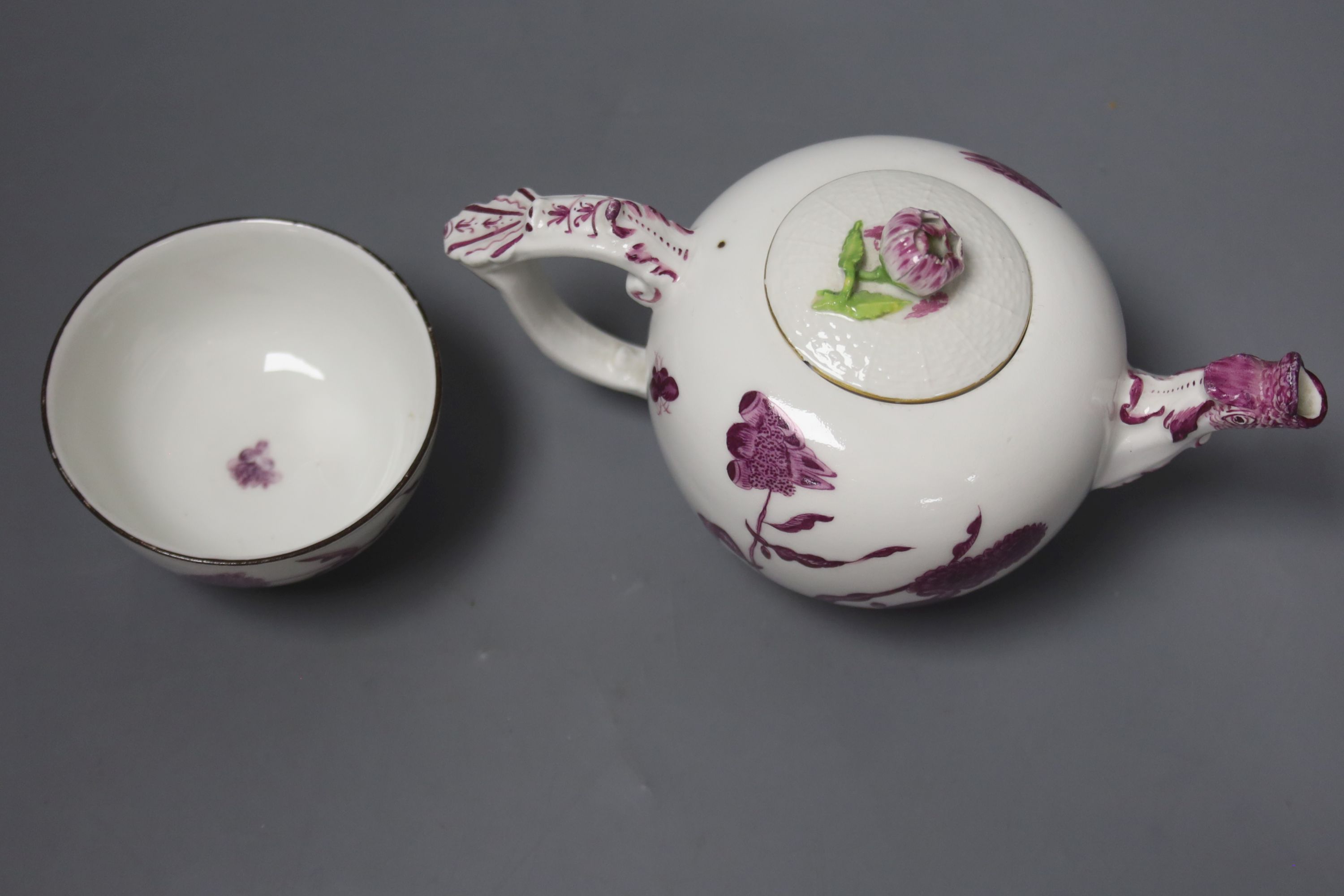 A Meissen teapot with associated cover, and a matching teabowl